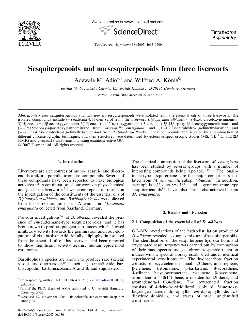 Sesquiterpenoids and norsesquiterpenoids from three liverworts