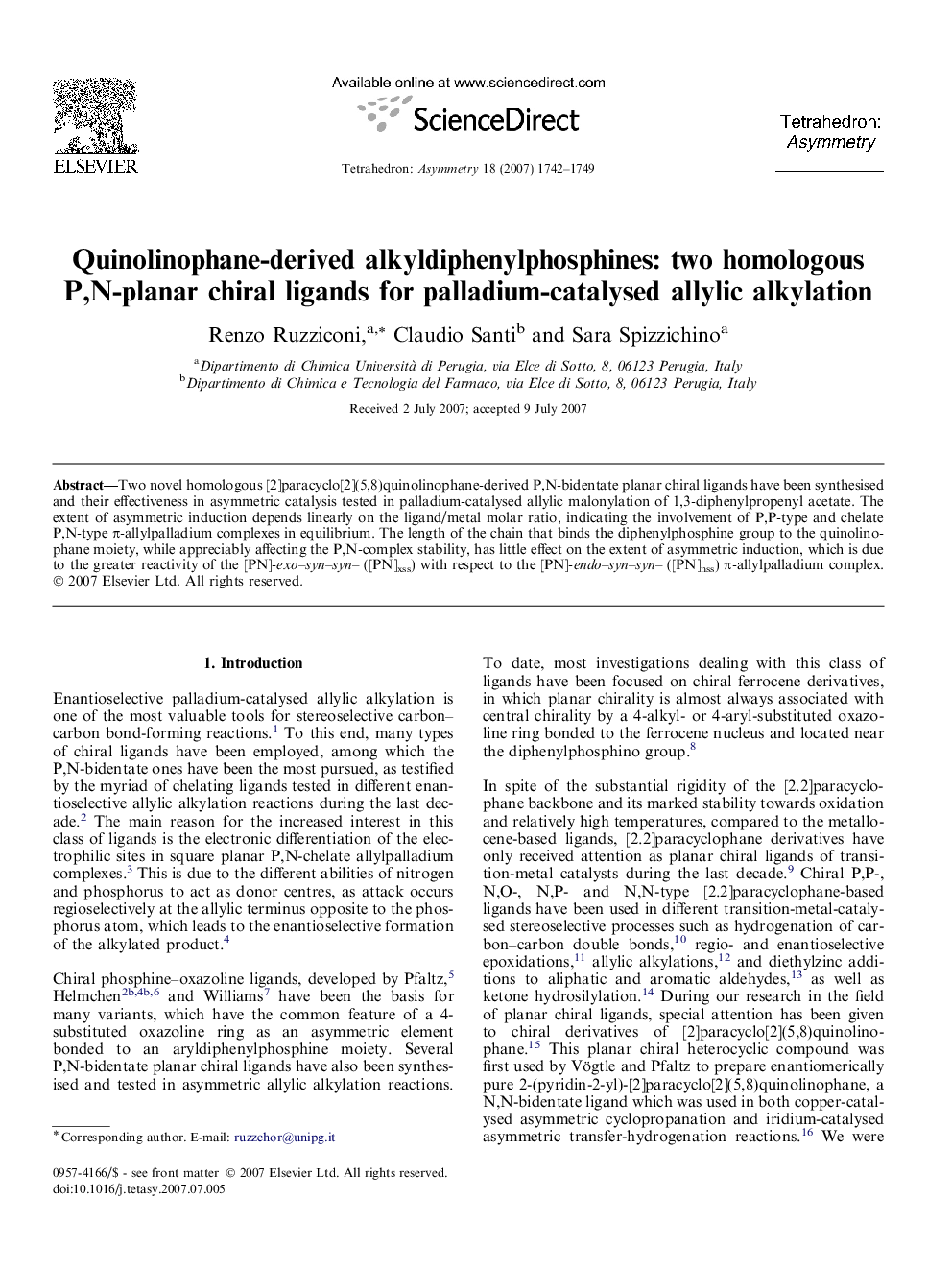 Quinolinophane-derived alkyldiphenylphosphines: two homologous P,N-planar chiral ligands for palladium-catalysed allylic alkylation