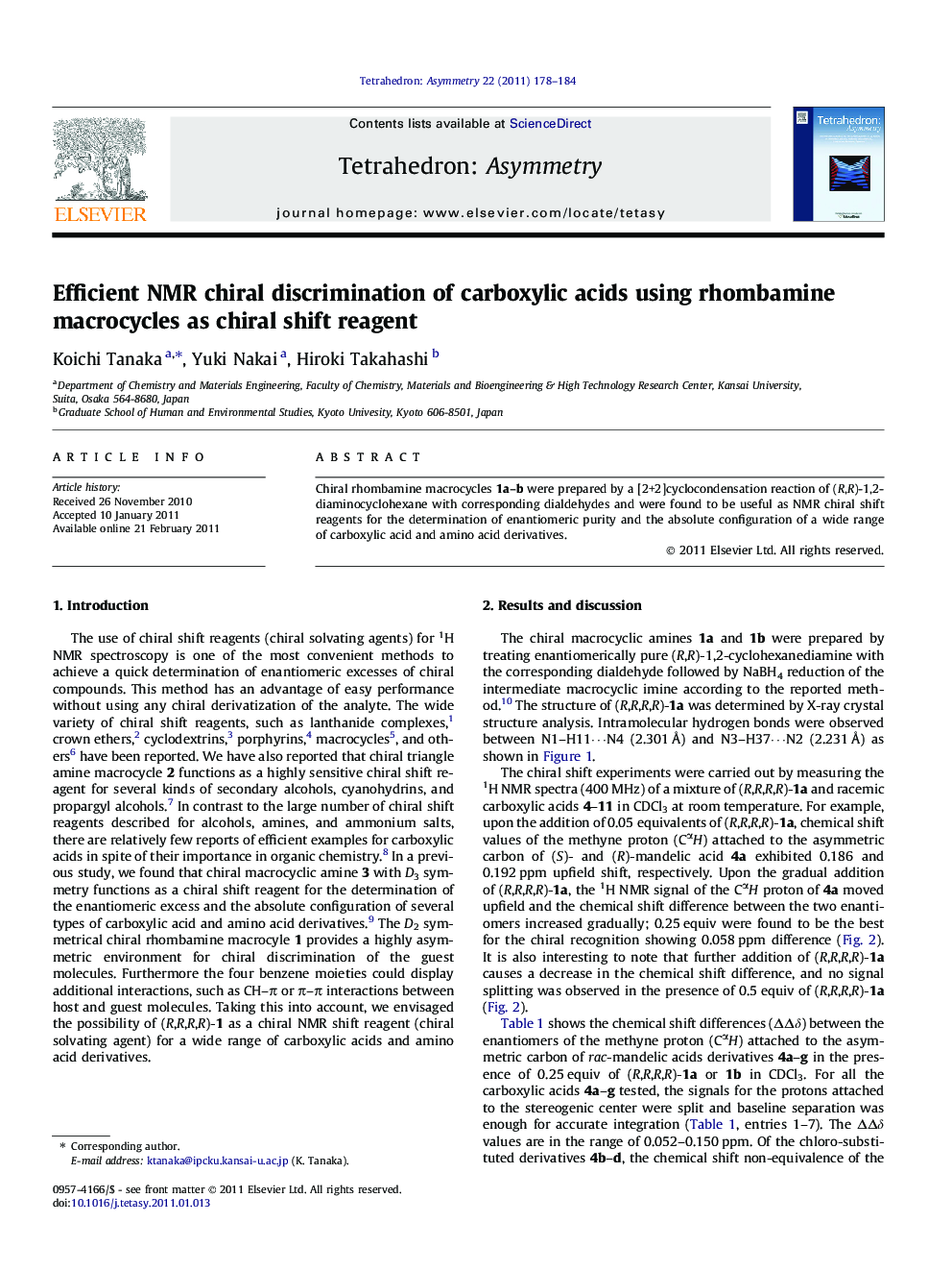Efficient NMR chiral discrimination of carboxylic acids using rhombamine macrocycles as chiral shift reagent