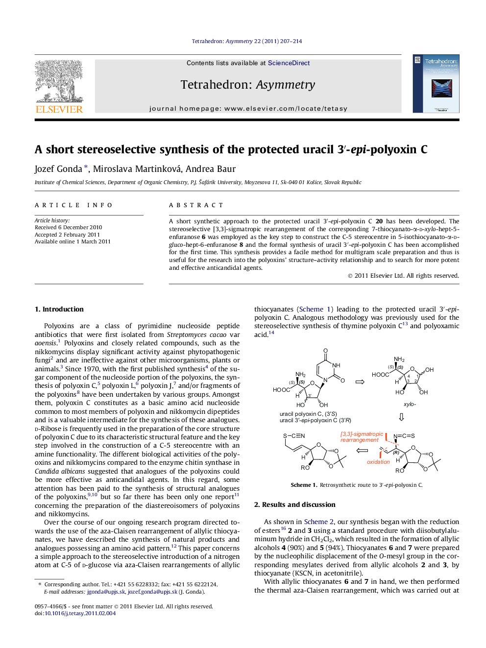 A short stereoselective synthesis of the protected uracil 3′-epi-polyoxin C