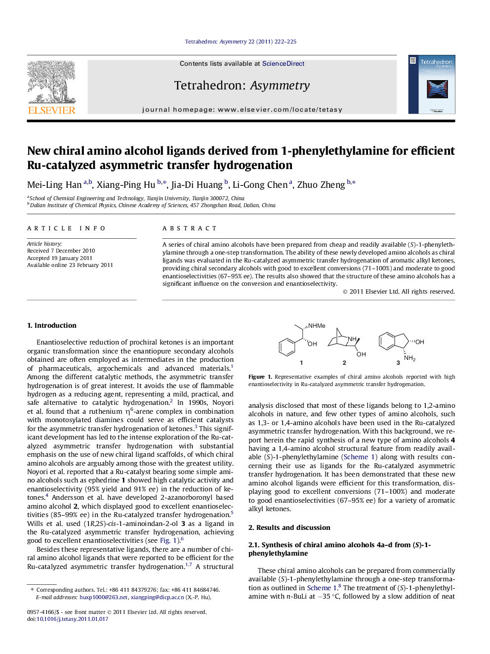 New chiral amino alcohol ligands derived from 1-phenylethylamine for efficient Ru-catalyzed asymmetric transfer hydrogenation
