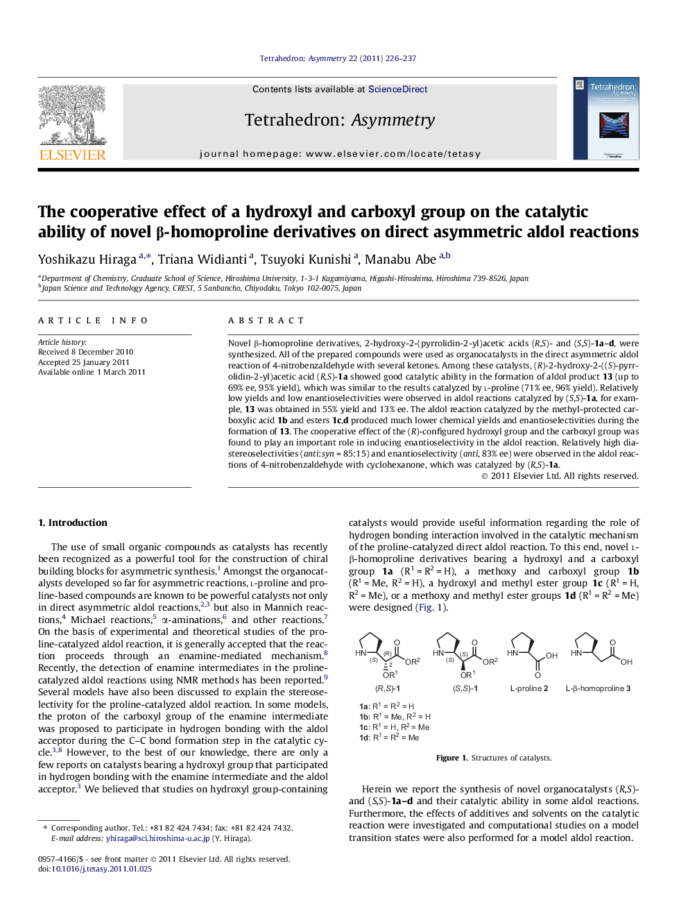 The cooperative effect of a hydroxyl and carboxyl group on the catalytic ability of novel β-homoproline derivatives on direct asymmetric aldol reactions
