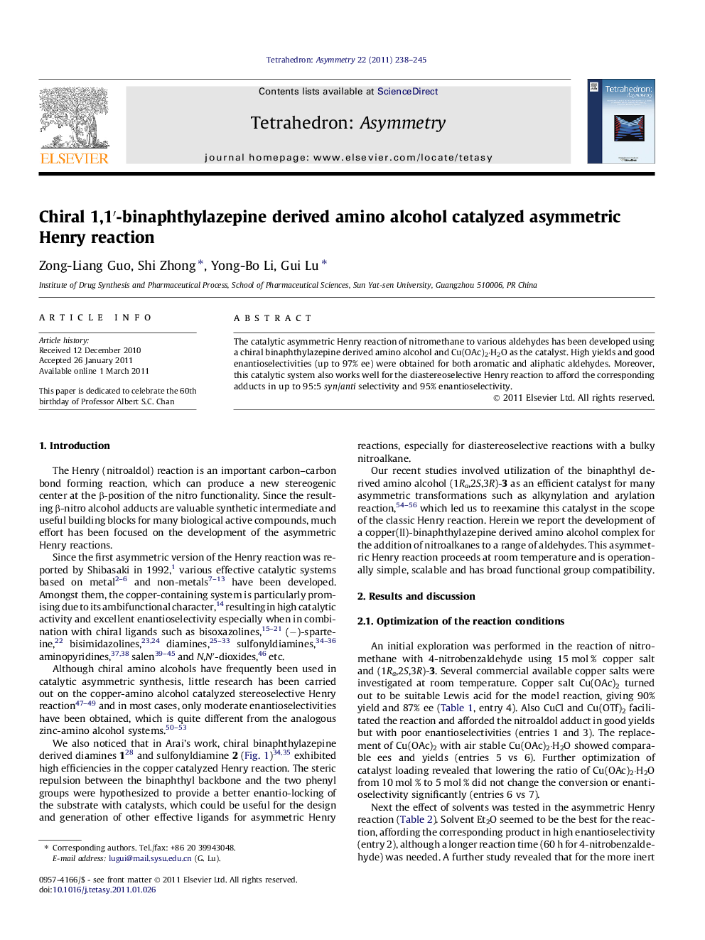 Chiral 1,1′-binaphthylazepine derived amino alcohol catalyzed asymmetric Henry reaction