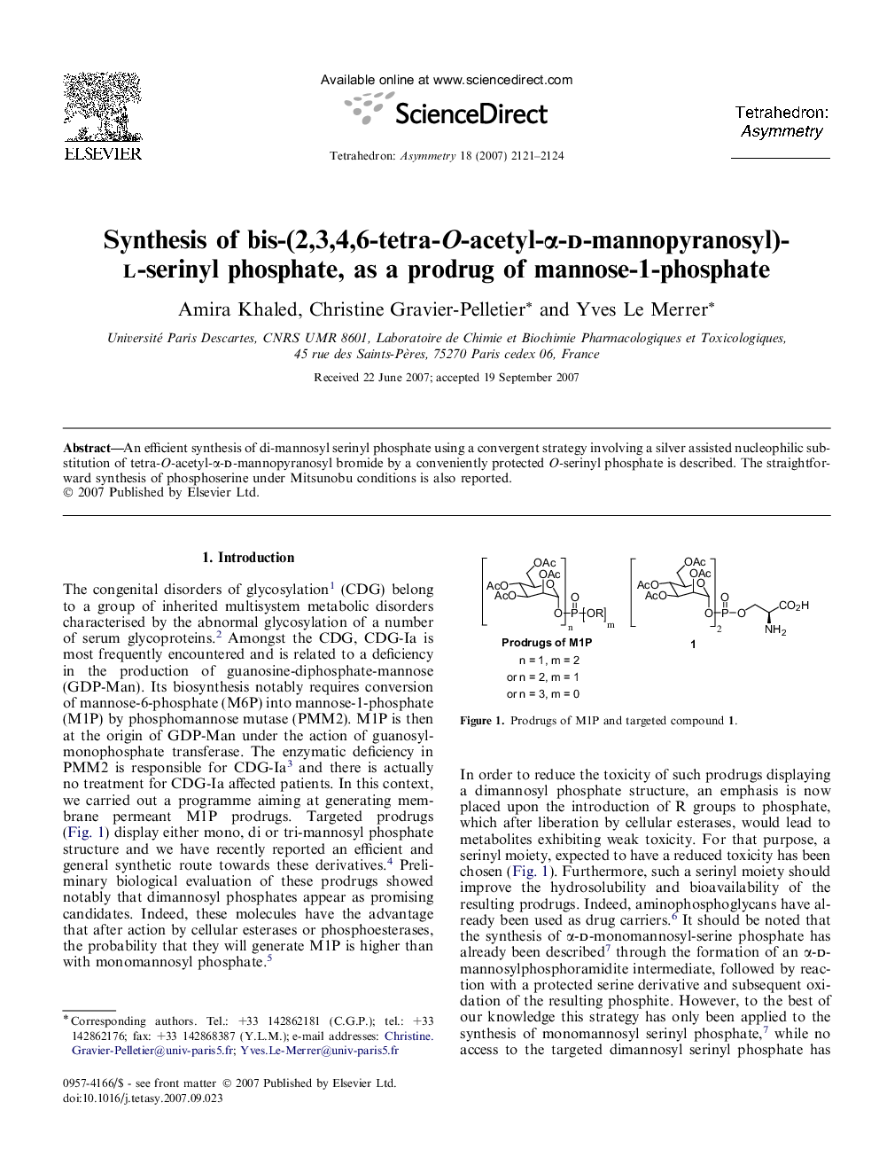 Synthesis of bis-(2,3,4,6-tetra-O-acetyl-α-d-mannopyranosyl)-l-serinyl phosphate, as a prodrug of mannose-1-phosphate