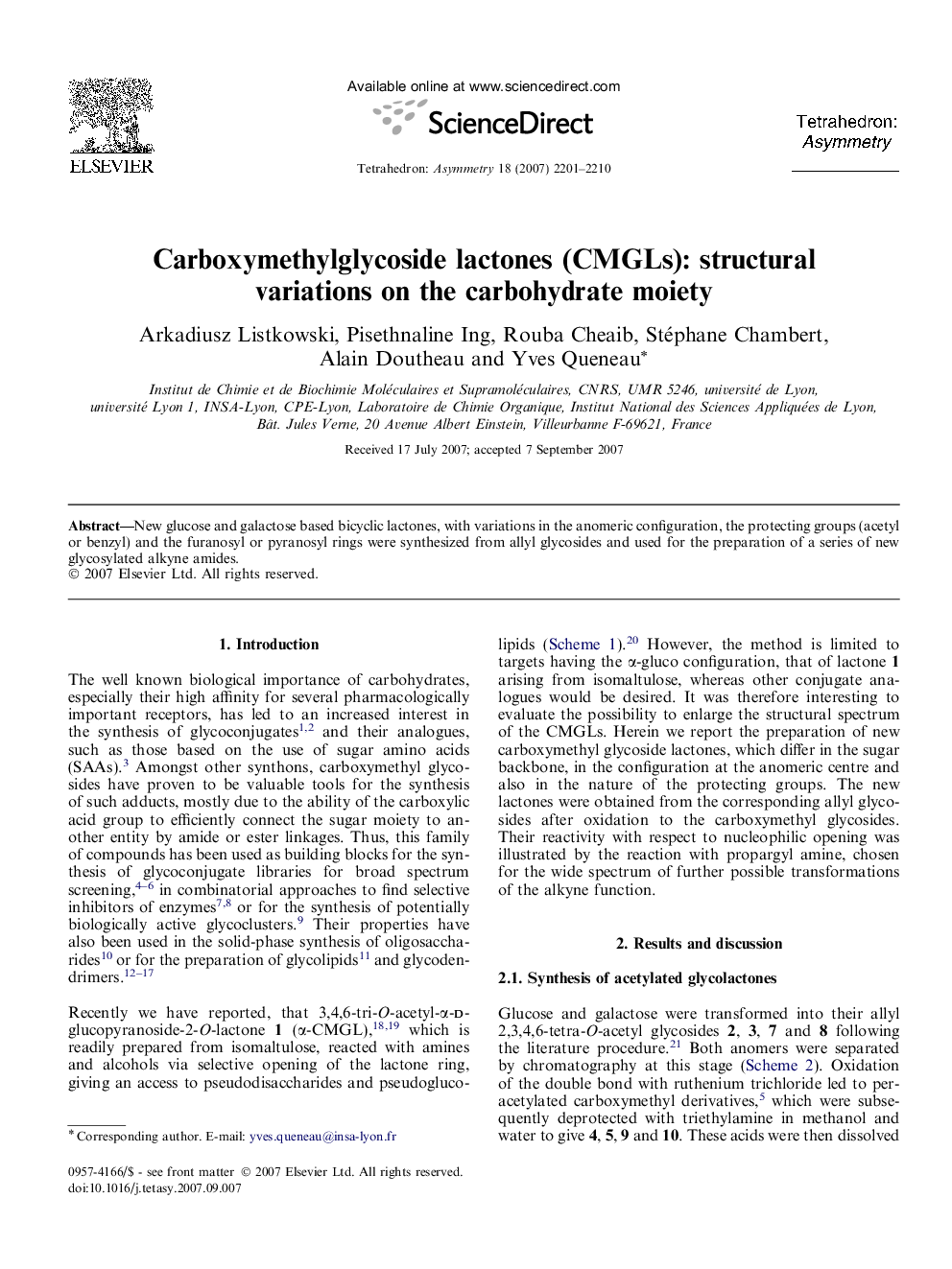 Carboxymethylglycoside lactones (CMGLs): structural variations on the carbohydrate moiety