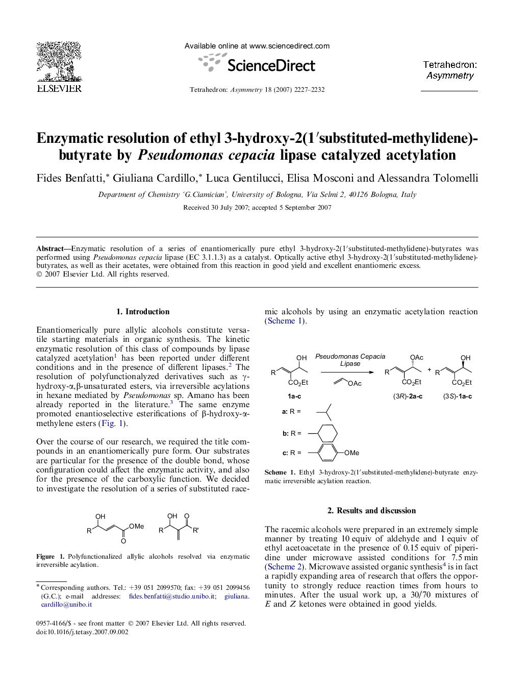 Enzymatic resolution of ethyl 3-hydroxy-2(1′substituted-methylidene)-butyrate by Pseudomonas cepacia lipase catalyzed acetylation