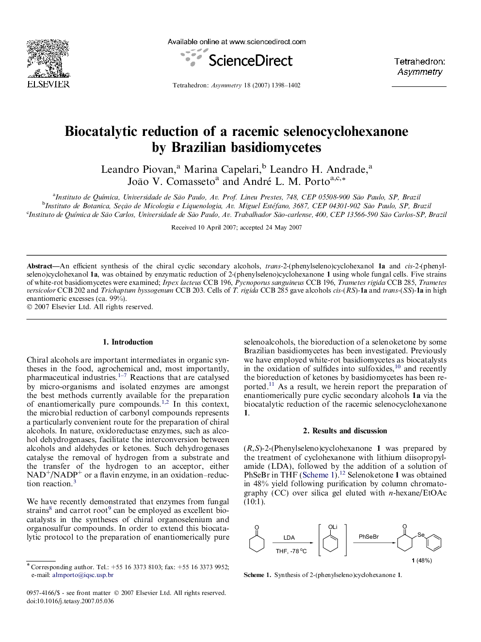 Biocatalytic reduction of a racemic selenocyclohexanone by Brazilian basidiomycetes