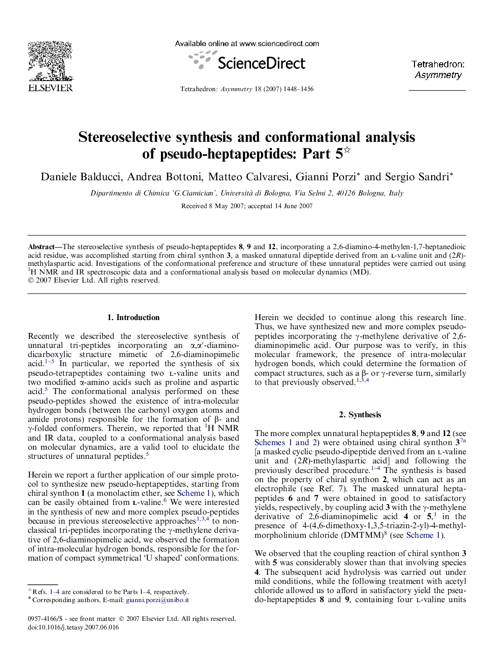 Stereoselective synthesis and conformational analysis of pseudo-heptapeptides: Part 5