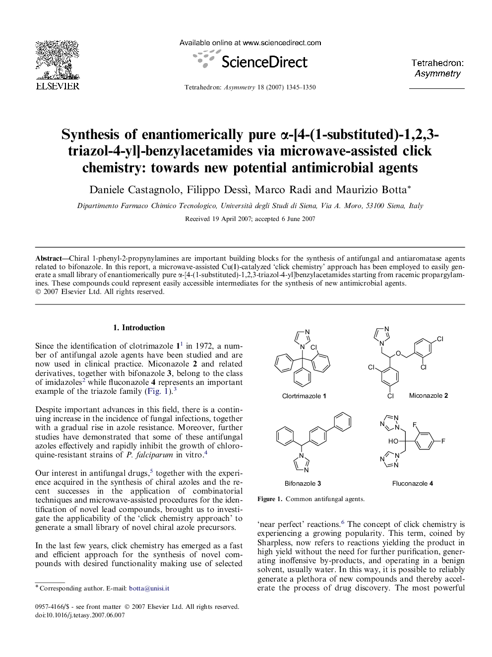 Synthesis of enantiomerically pure α-[4-(1-substituted)-1,2,3-triazol-4-yl]-benzylacetamides via microwave-assisted click chemistry: towards new potential antimicrobial agents