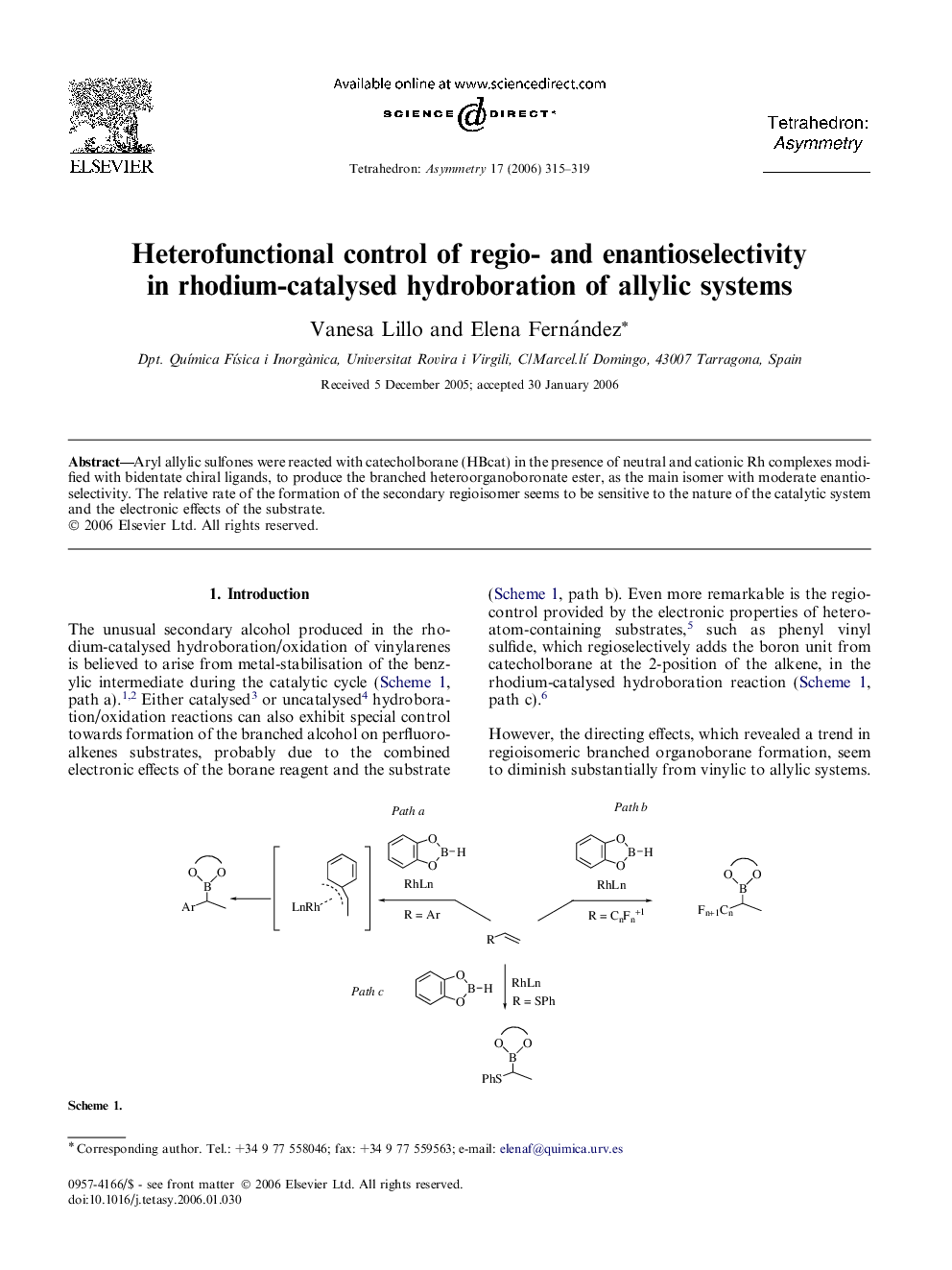 Heterofunctional control of regio- and enantioselectivity in rhodium-catalysed hydroboration of allylic systems