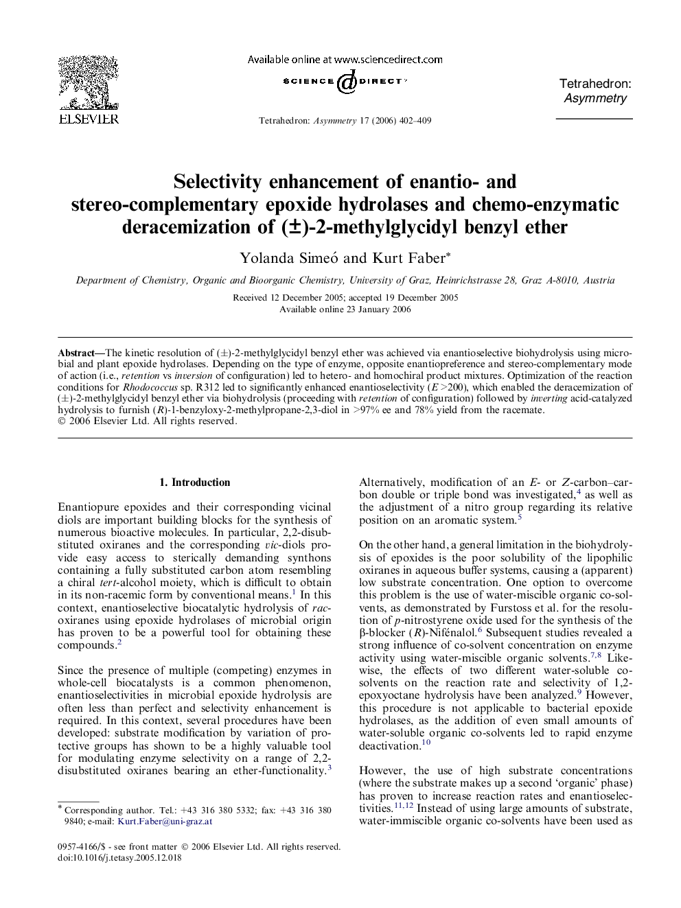 عکس صفحه اول مقاله: Selectivity enhancement of enantio- and stereo-complementary epoxide hydrolases and chemo-enzymatic deracemization of (±)-2-methylglycidyl benzyl ether Selectivity enhancement of enantio- and stereo-complementary epoxide hydrolases and chemo-enzymatic deracemization of (±)-2-methylglycidyl benzyl ether
