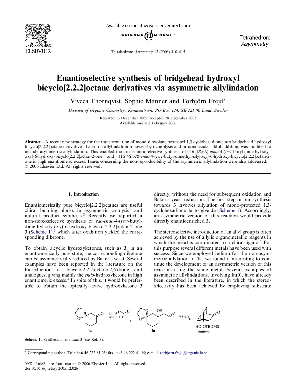 Enantioselective synthesis of bridgehead hydroxyl bicyclo[2.2.2]octane derivatives via asymmetric allylindation