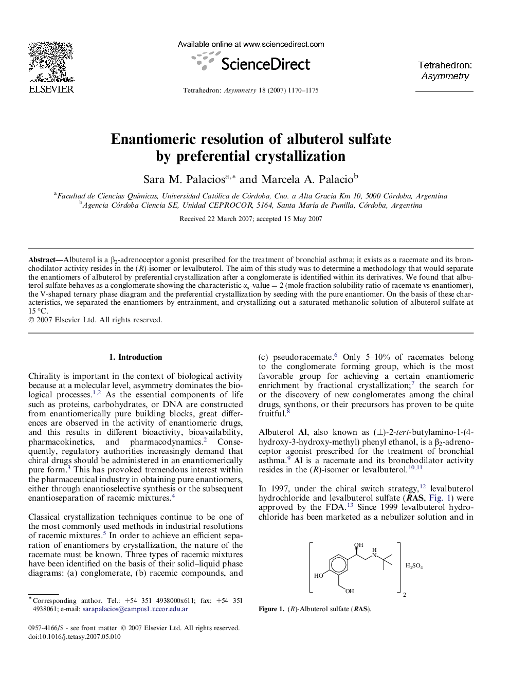 Enantiomeric resolution of albuterol sulfate by preferential crystallization