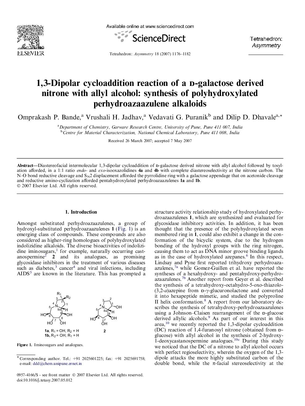 1,3-Dipolar cycloaddition reaction of a d-galactose derived nitrone with allyl alcohol: synthesis of polyhydroxylated perhydroazaazulene alkaloids