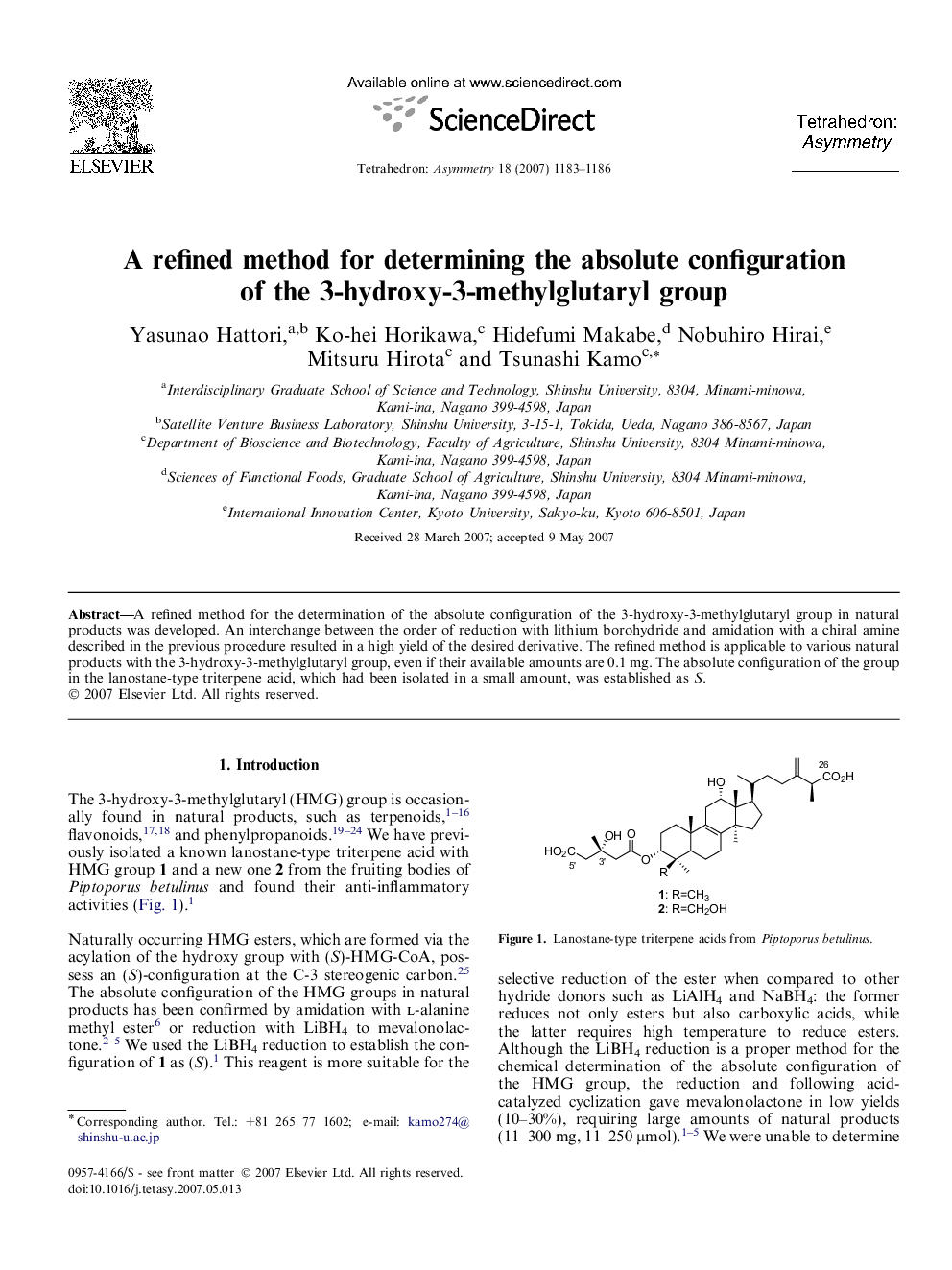 A refined method for determining the absolute configuration of the 3-hydroxy-3-methylglutaryl group