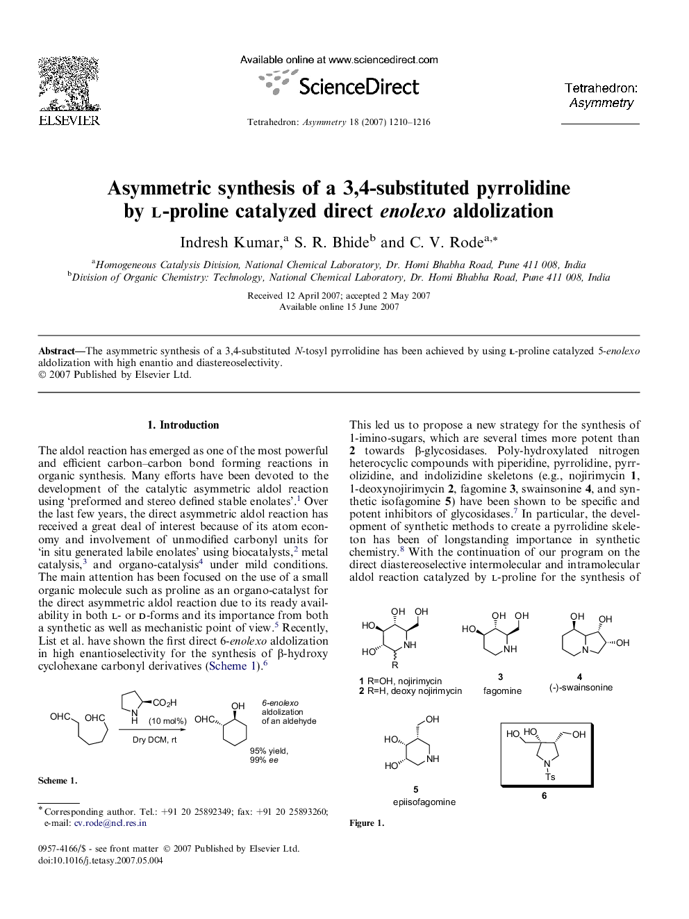 Asymmetric synthesis of a 3,4-substituted pyrrolidine by l-proline catalyzed direct enolexo aldolization