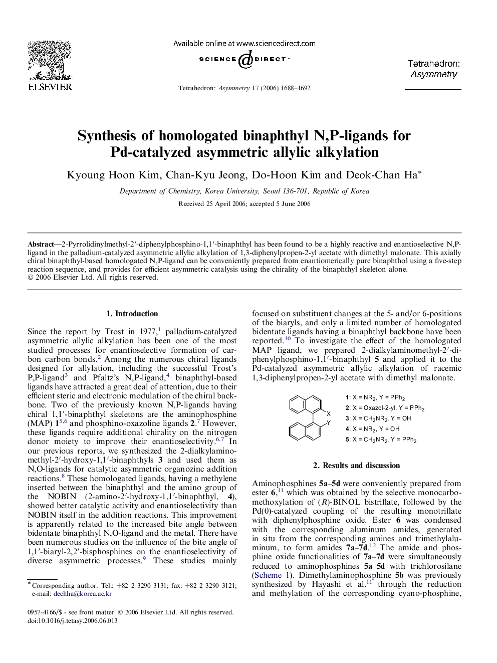 Synthesis of homologated binaphthyl N,P-ligands for Pd-catalyzed asymmetric allylic alkylation