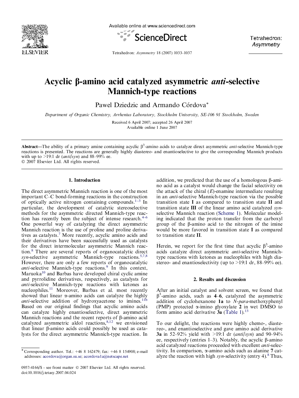 Acyclic β-amino acid catalyzed asymmetric anti-selective Mannich-type reactions
