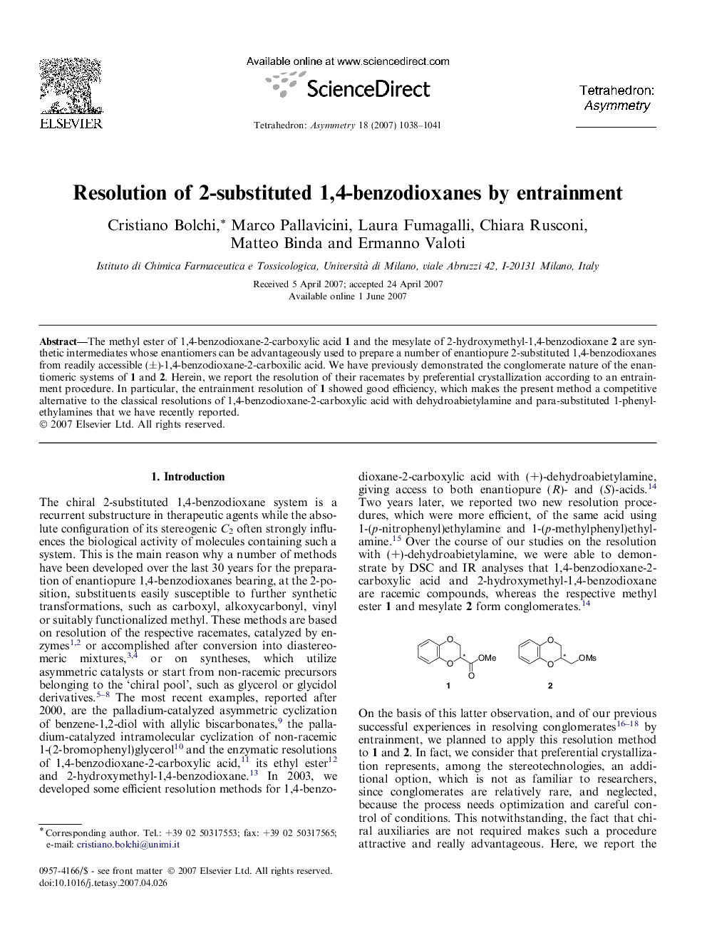 Resolution of 2-substituted 1,4-benzodioxanes by entrainment