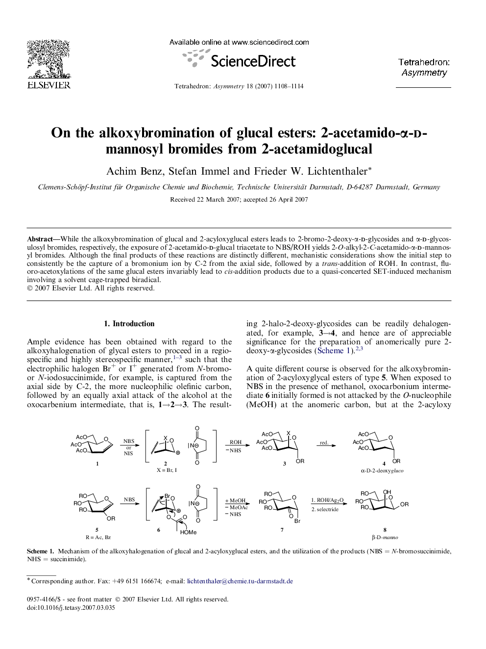 On the alkoxybromination of glucal esters: 2-acetamido-α-d-mannosyl bromides from 2-acetamidoglucal