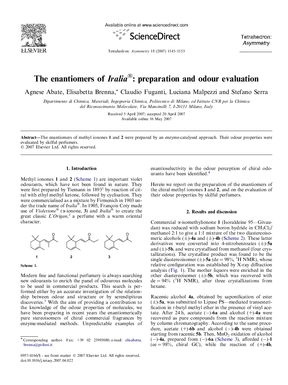 The enantiomers of Iralia®: preparation and odour evaluation