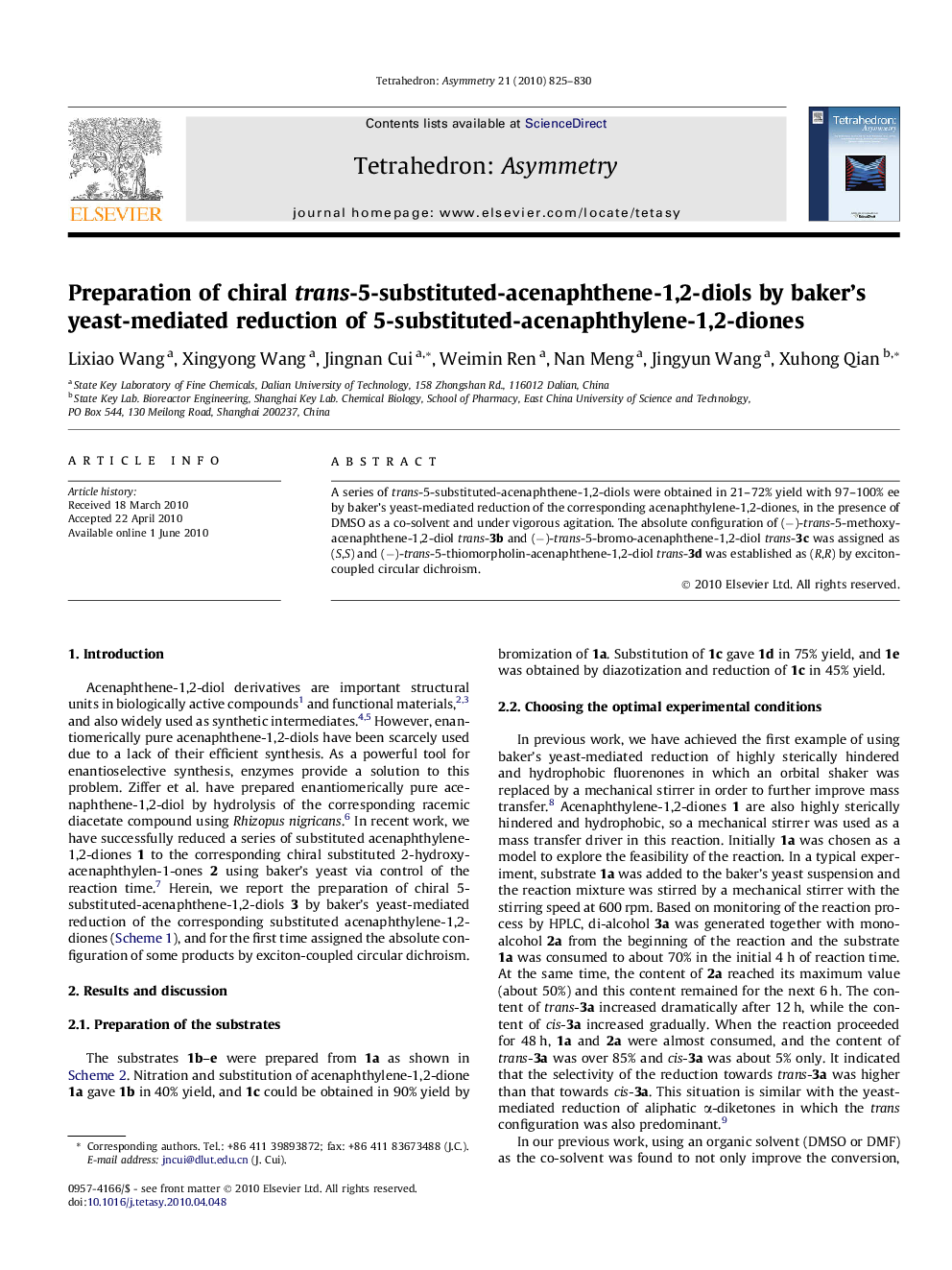 Preparation of chiral trans-5-substituted-acenaphthene-1,2-diols by baker’s yeast-mediated reduction of 5-substituted-acenaphthylene-1,2-diones
