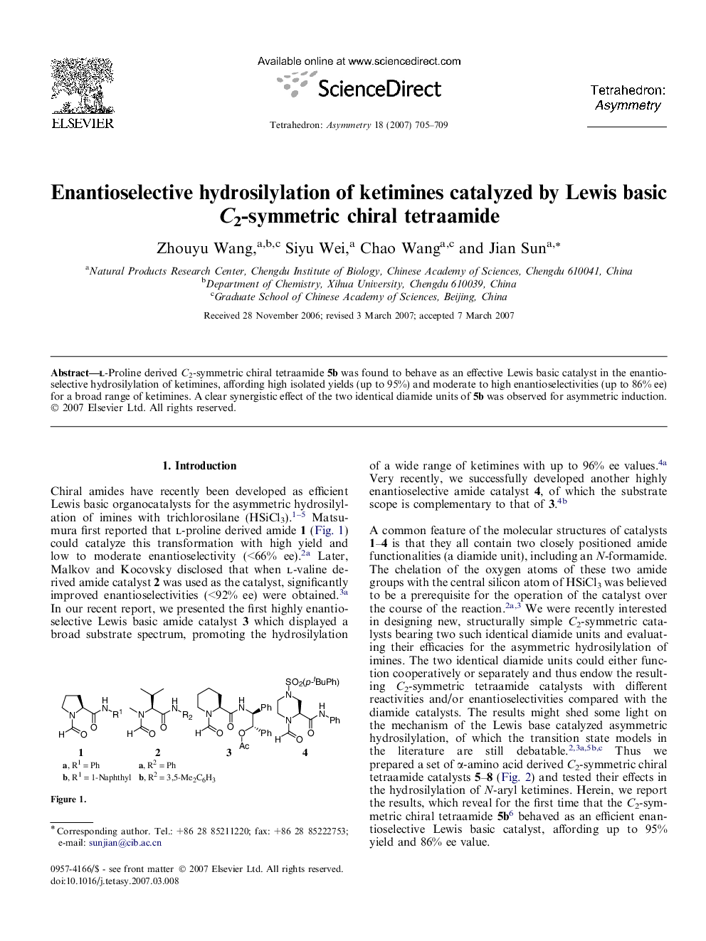 Enantioselective hydrosilylation of ketimines catalyzed by Lewis basic C2-symmetric chiral tetraamide