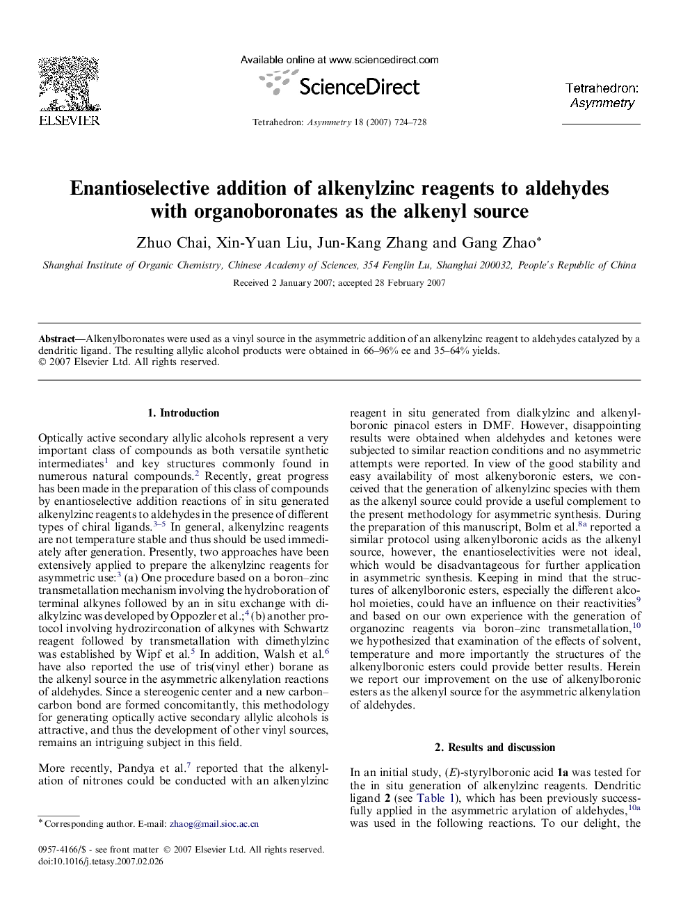 Enantioselective addition of alkenylzinc reagents to aldehydes with organoboronates as the alkenyl source