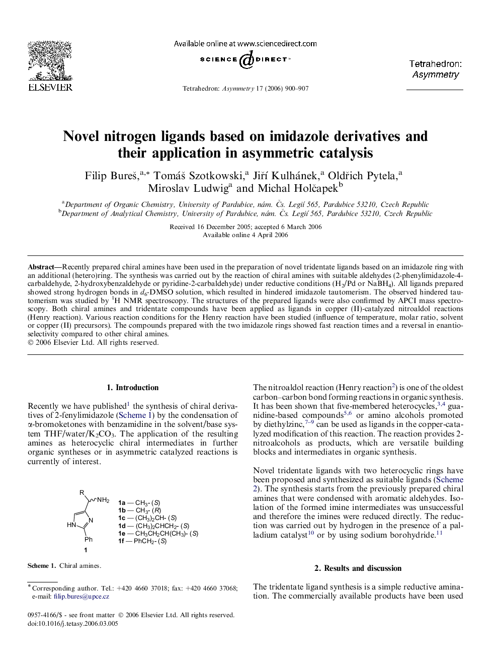 عکس صفحه اول مقاله: Novel nitrogen ligands based on imidazole derivatives and their application in asymmetric catalysis Novel nitrogen ligands based on imidazole derivatives and their application in asymmetric catalysis
