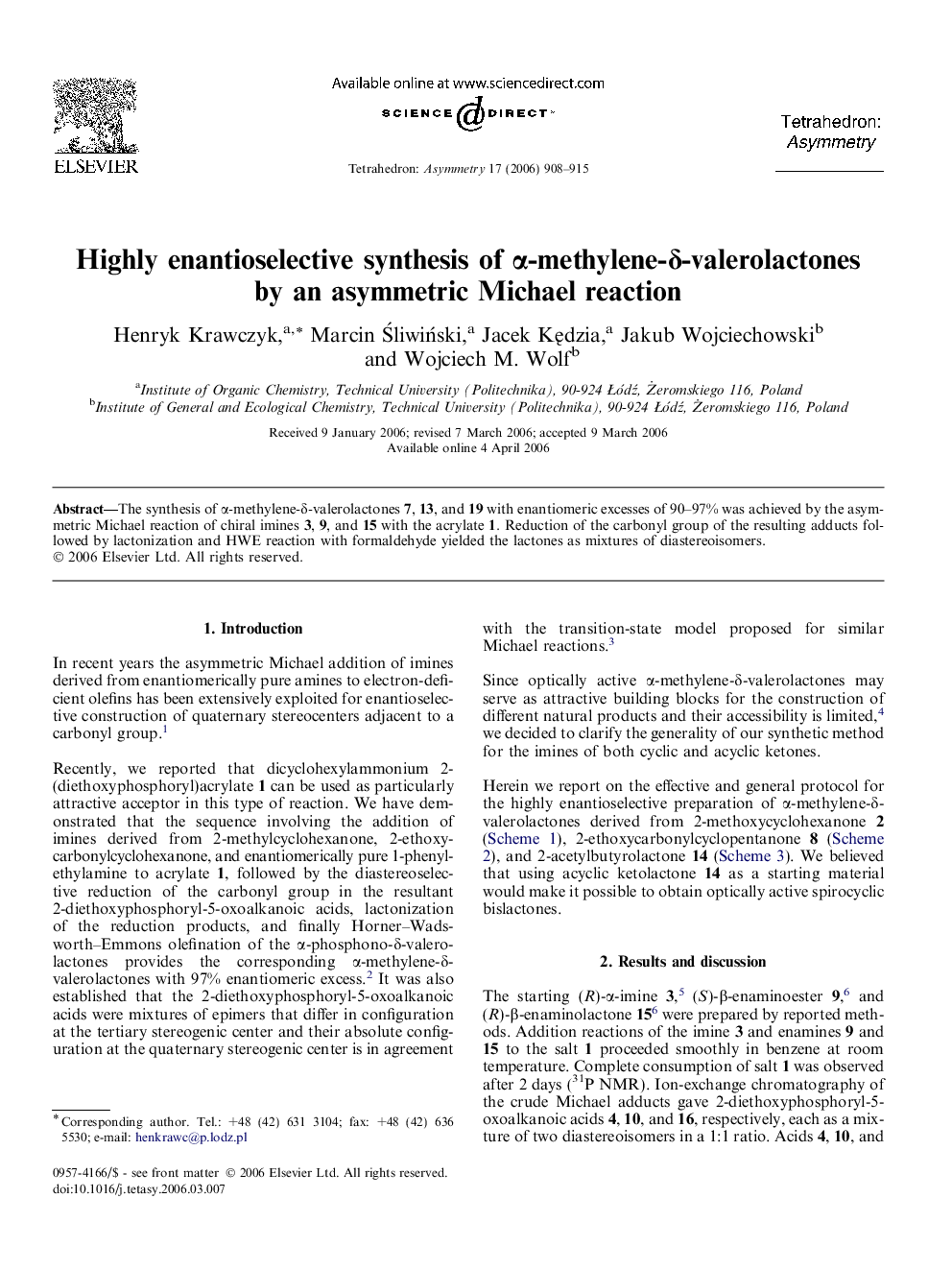 عکس صفحه اول مقاله: Highly enantioselective synthesis of α-methylene-δ-valerolactones by an asymmetric Michael reaction Highly enantioselective synthesis of α-methylene-δ-valerolactones by an asymmetric Michael reaction