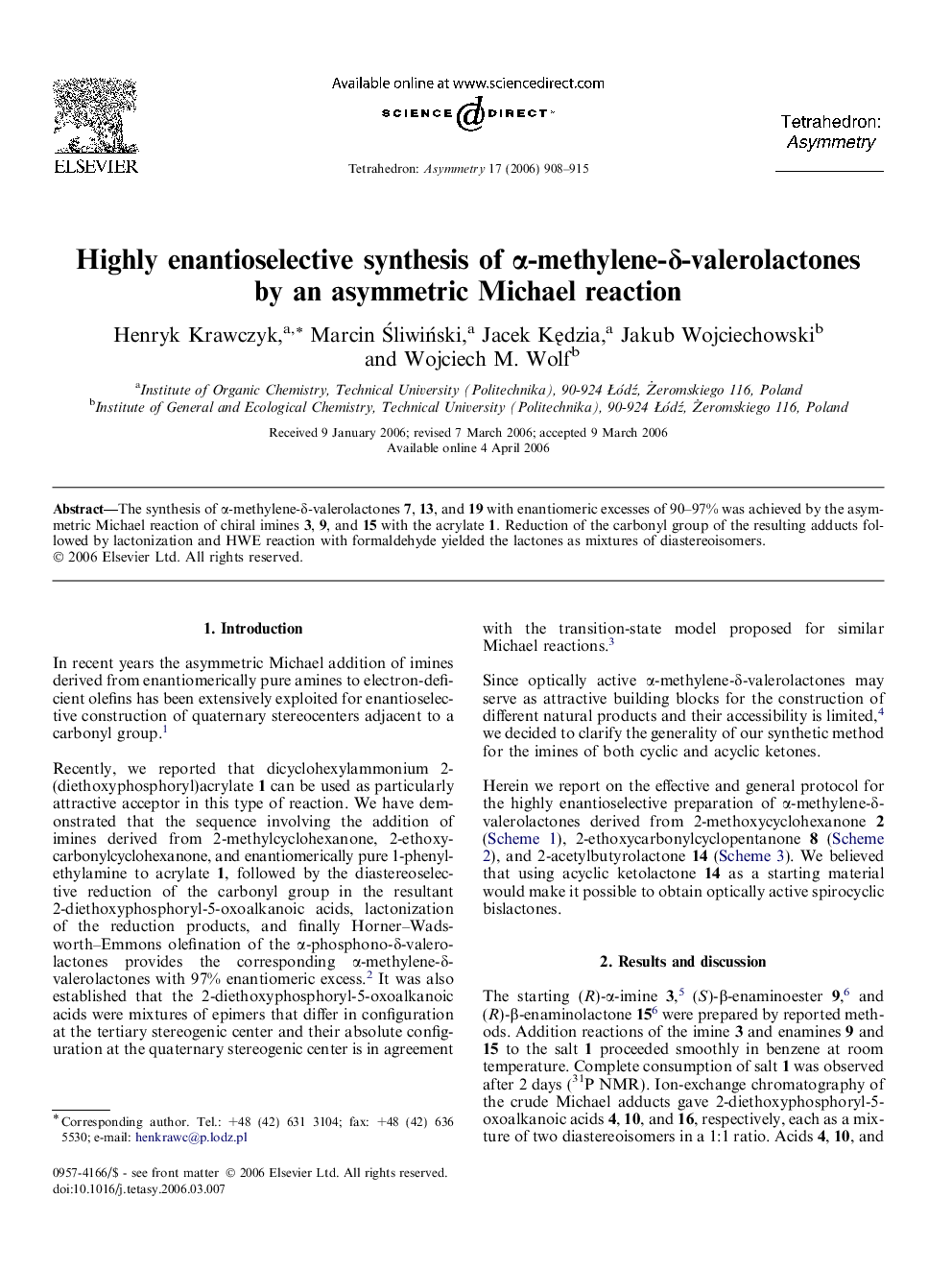 Highly enantioselective synthesis of α-methylene-δ-valerolactones by an asymmetric Michael reaction