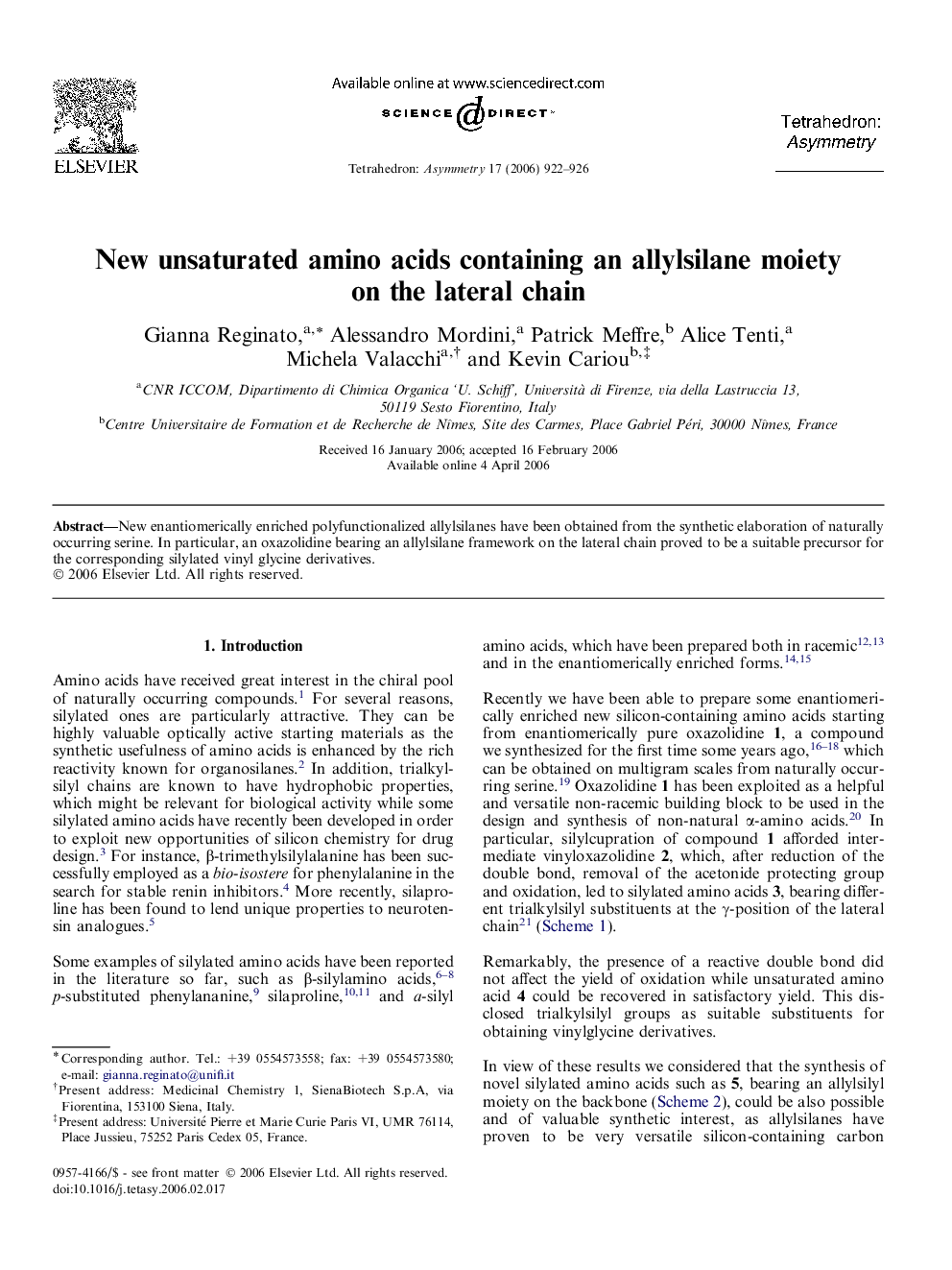 New unsaturated amino acids containing an allylsilane moiety on the lateral chain