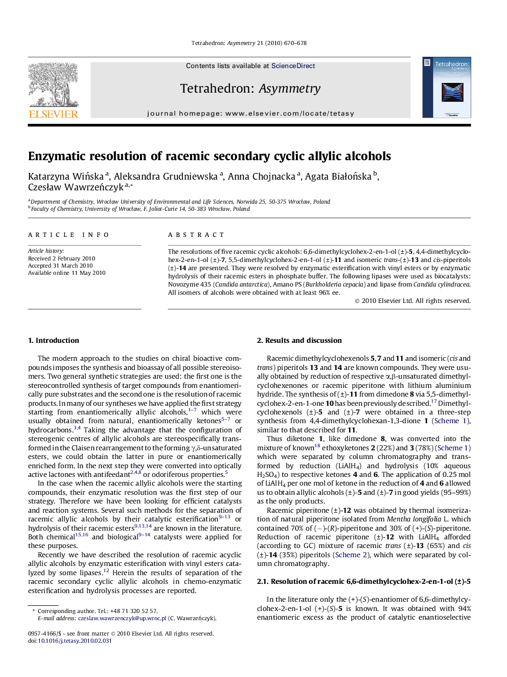 Enzymatic resolution of racemic secondary cyclic allylic alcohols