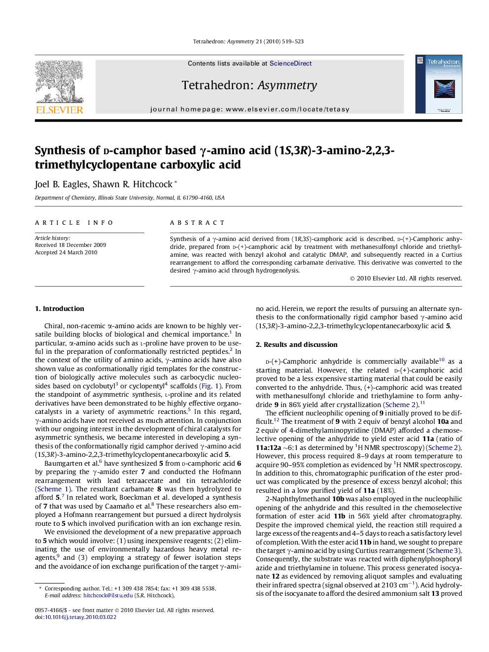 Synthesis of d-camphor based γ-amino acid (1S,3R)-3-amino-2,2,3-trimethylcyclopentane carboxylic acid