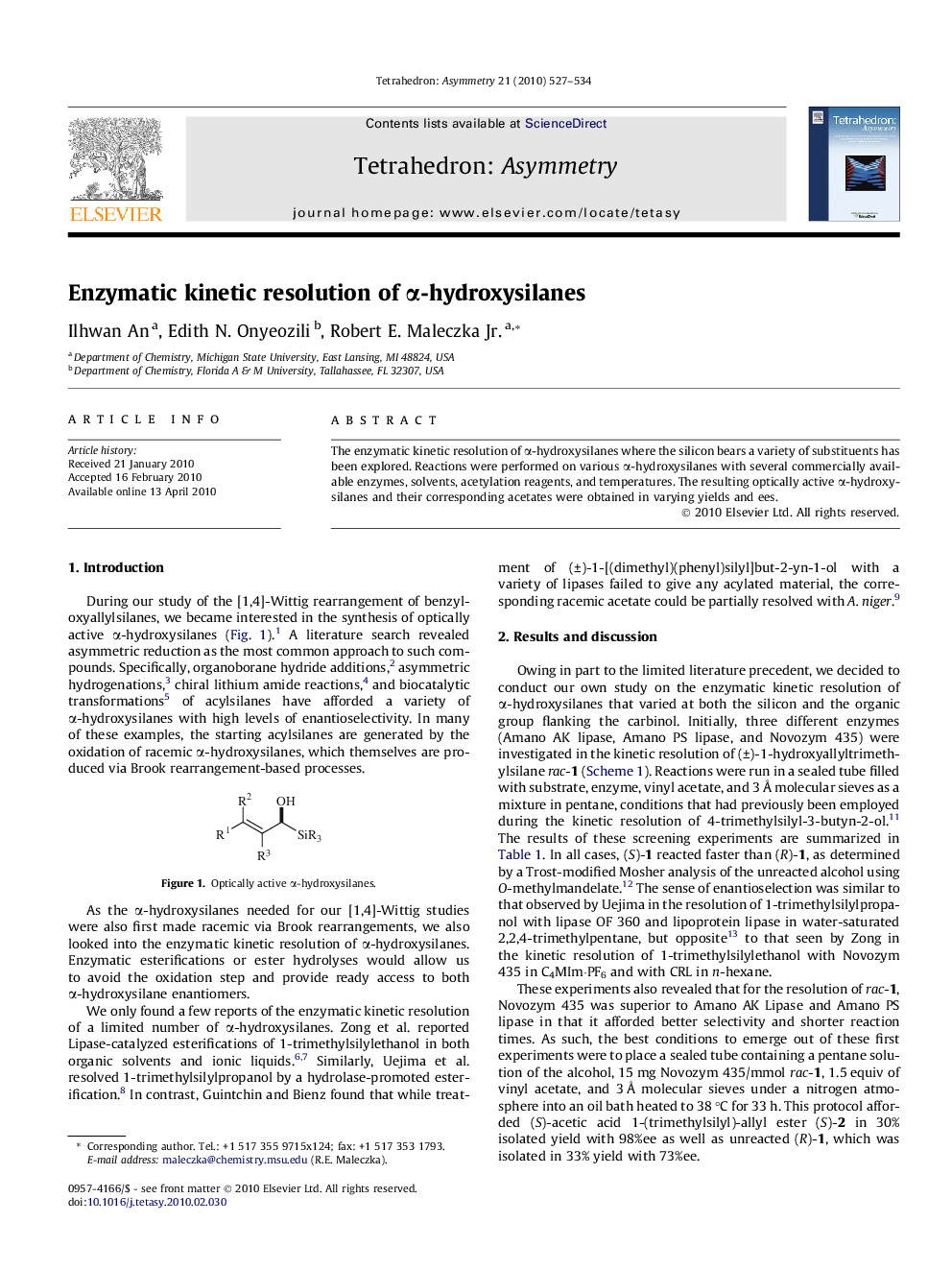 Enzymatic kinetic resolution of α-hydroxysilanes