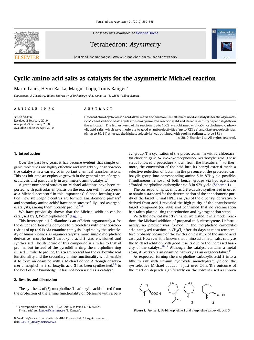 Cyclic amino acid salts as catalysts for the asymmetric Michael reaction
