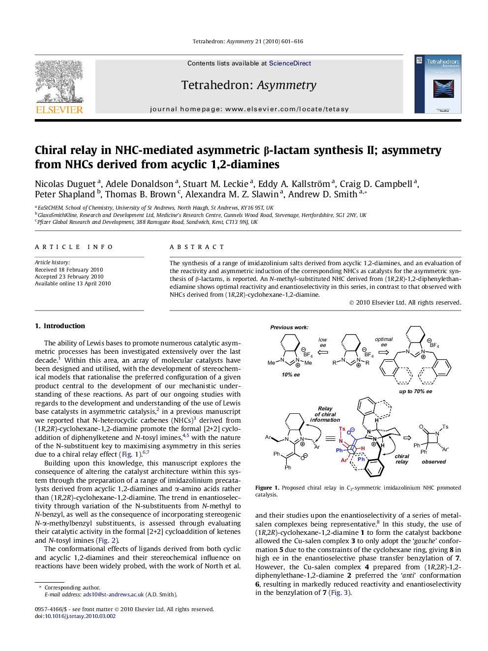 Chiral relay in NHC-mediated asymmetric β-lactam synthesis II; asymmetry from NHCs derived from acyclic 1,2-diamines