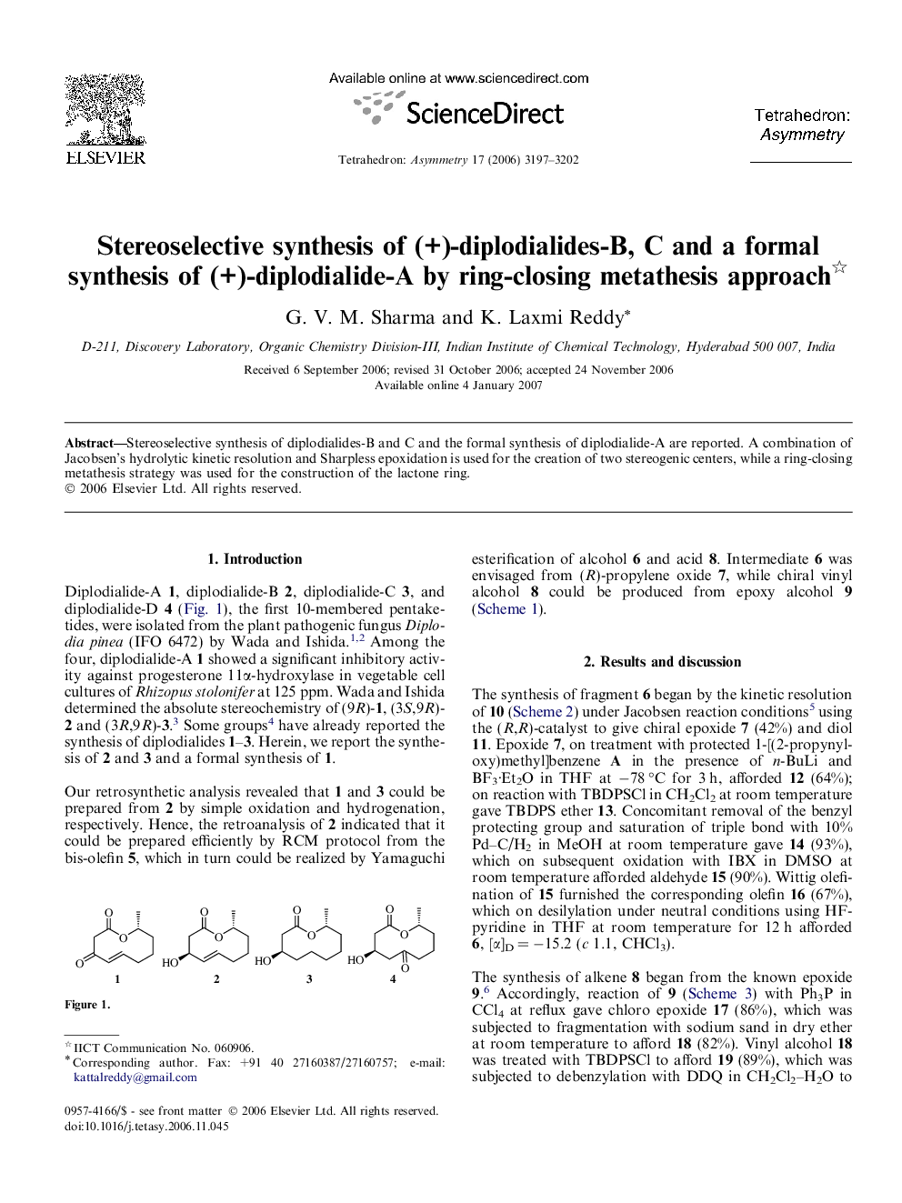 Stereoselective synthesis of (+)-diplodialides-B, C and a formal synthesis of (+)-diplodialide-A by ring-closing metathesis approach 