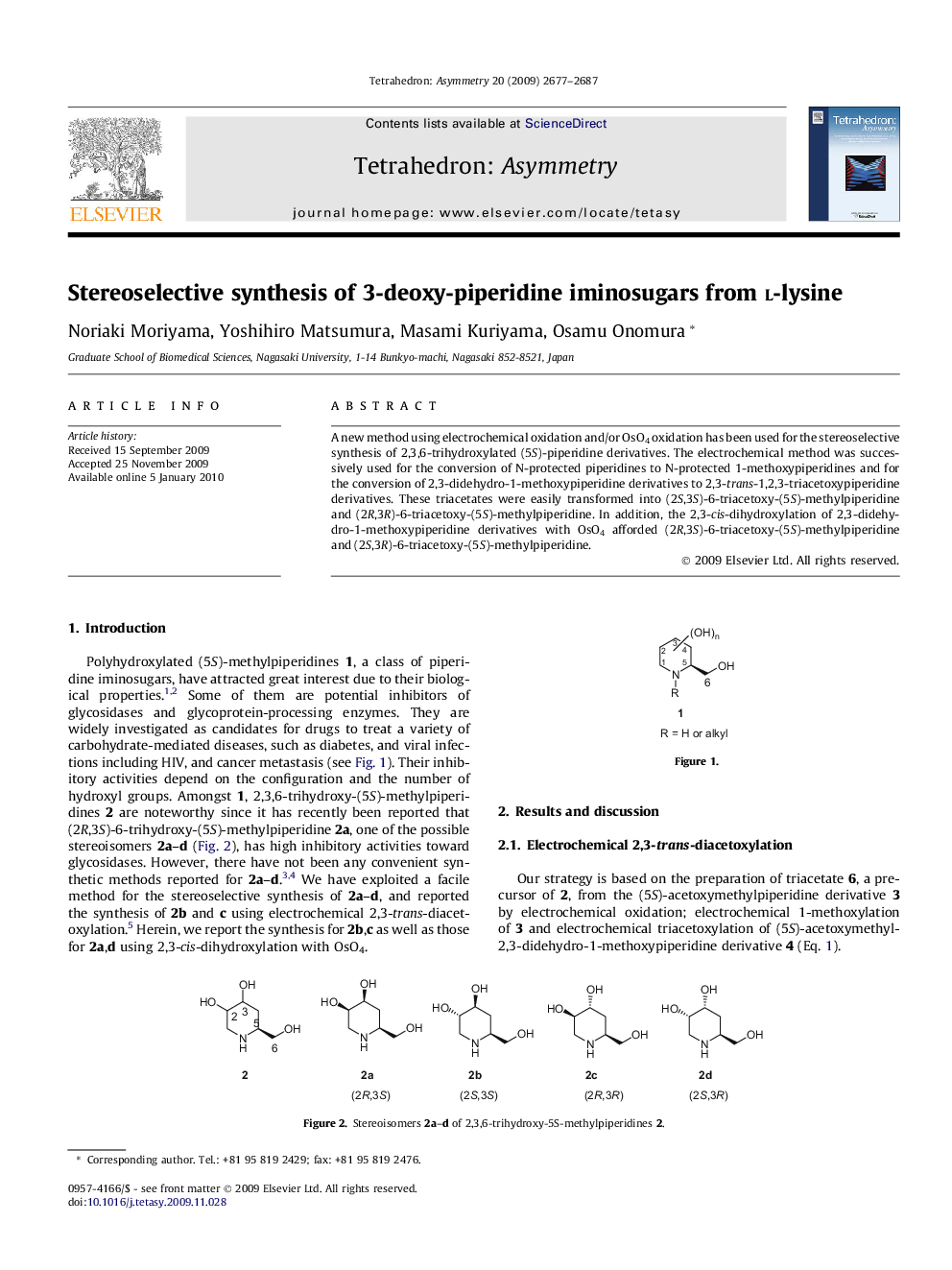 Stereoselective synthesis of 3-deoxy-piperidine iminosugars from l-lysine