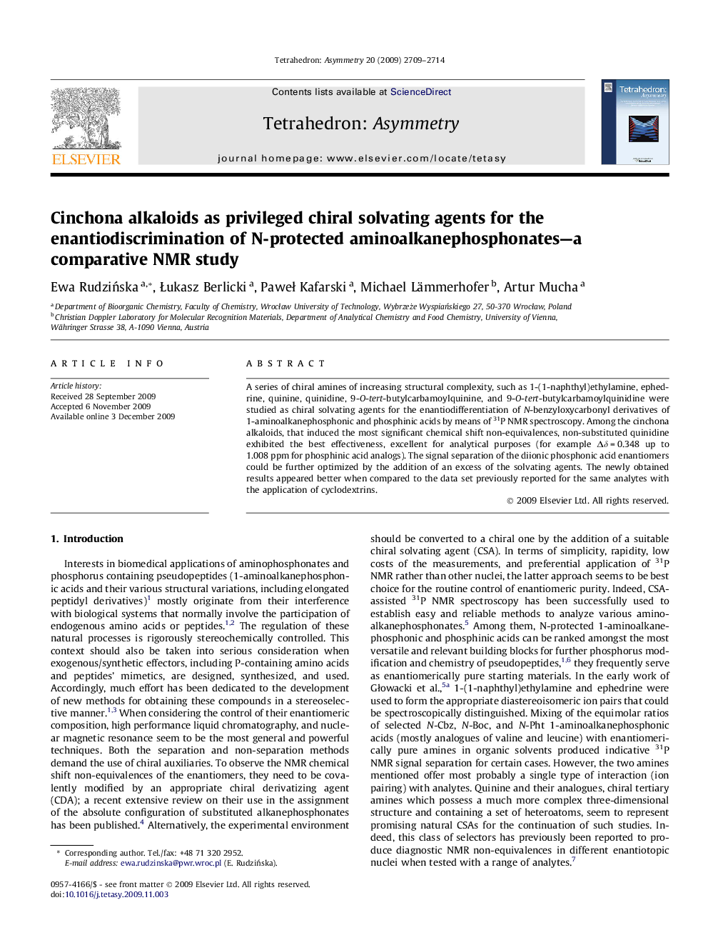 Cinchona alkaloids as privileged chiral solvating agents for the enantiodiscrimination of N-protected aminoalkanephosphonates—a comparative NMR study