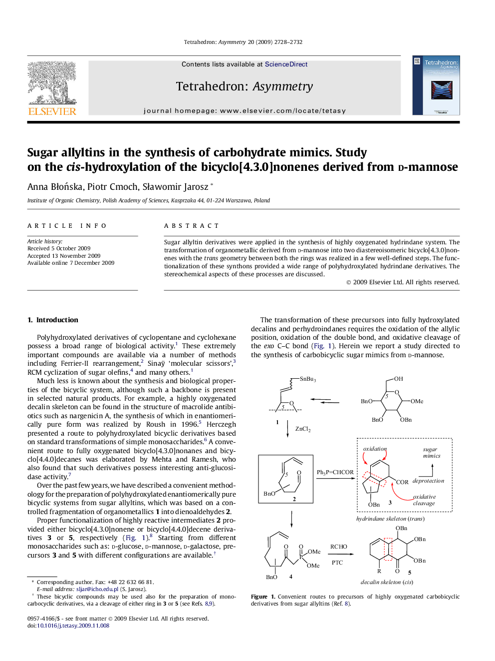 Sugar allyltins in the synthesis of carbohydrate mimics. Study on the cis-hydroxylation of the bicyclo[4.3.0]nonenes derived from d-mannose