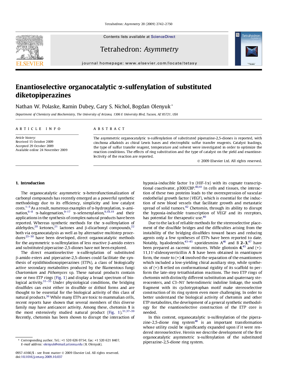 Enantioselective organocatalytic α-sulfenylation of substituted diketopiperazines