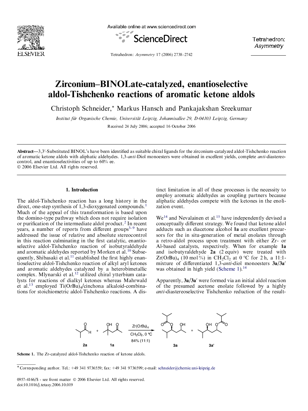 Zirconium–BINOLate-catalyzed, enantioselective aldol-Tishchenko reactions of aromatic ketone aldols