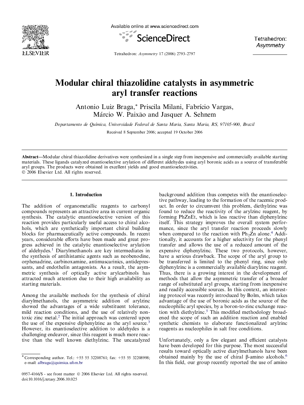 Modular chiral thiazolidine catalysts in asymmetric aryl transfer reactions