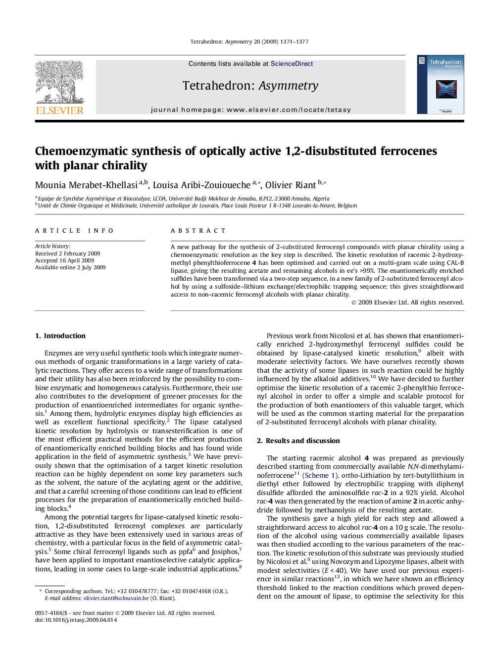 Chemoenzymatic synthesis of optically active 1,2-disubstituted ferrocenes with planar chirality