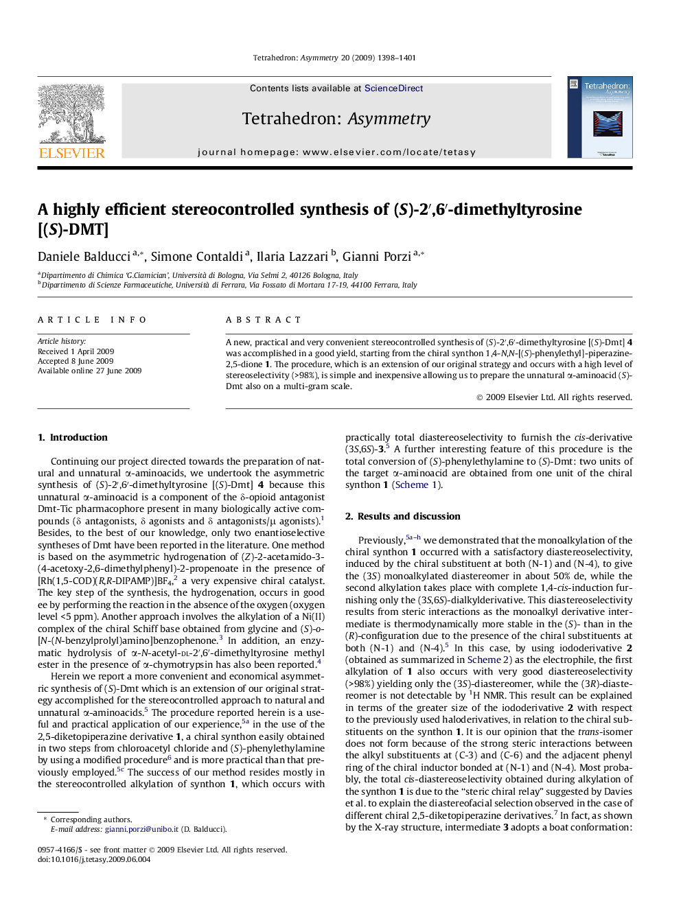 A highly efficient stereocontrolled synthesis of (S)-2′,6′-dimethyltyrosine [(S)-DMT]