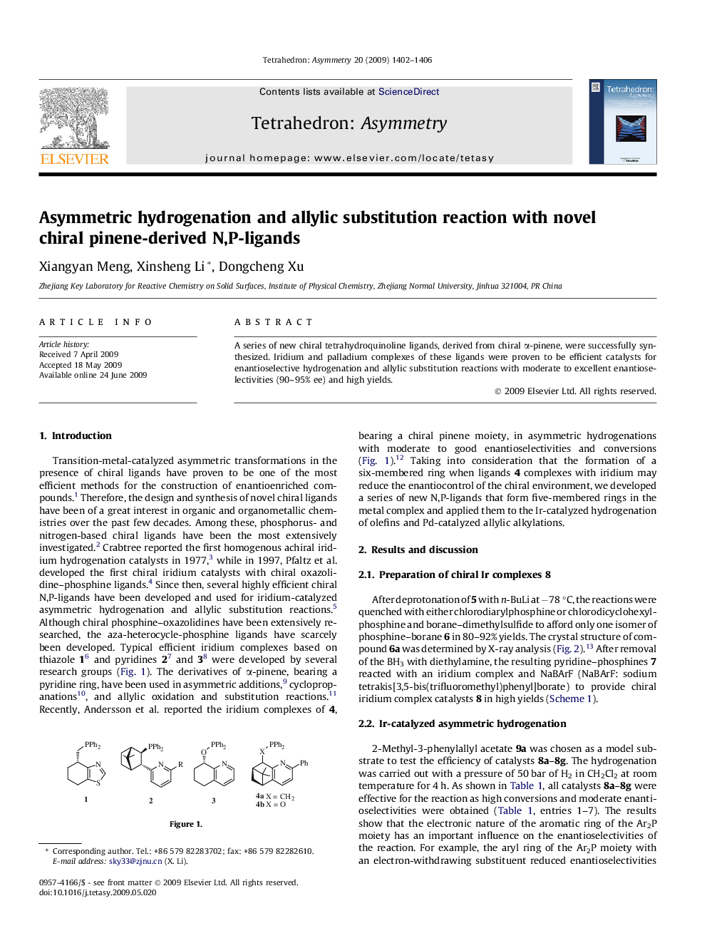 Asymmetric hydrogenation and allylic substitution reaction with novel chiral pinene-derived N,P-ligands