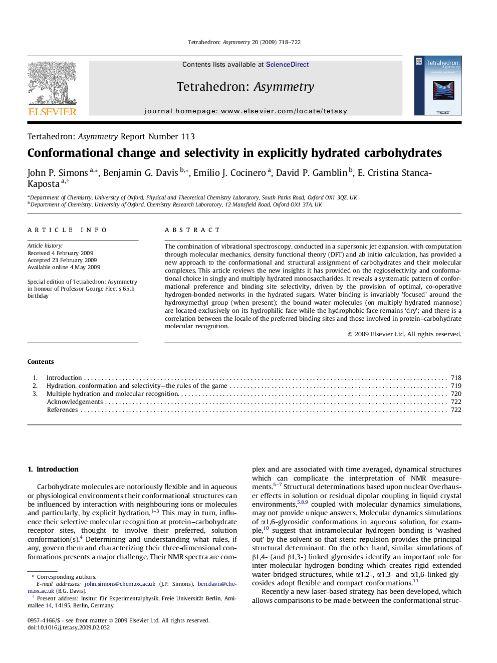 Conformational change and selectivity in explicitly hydrated carbohydrates