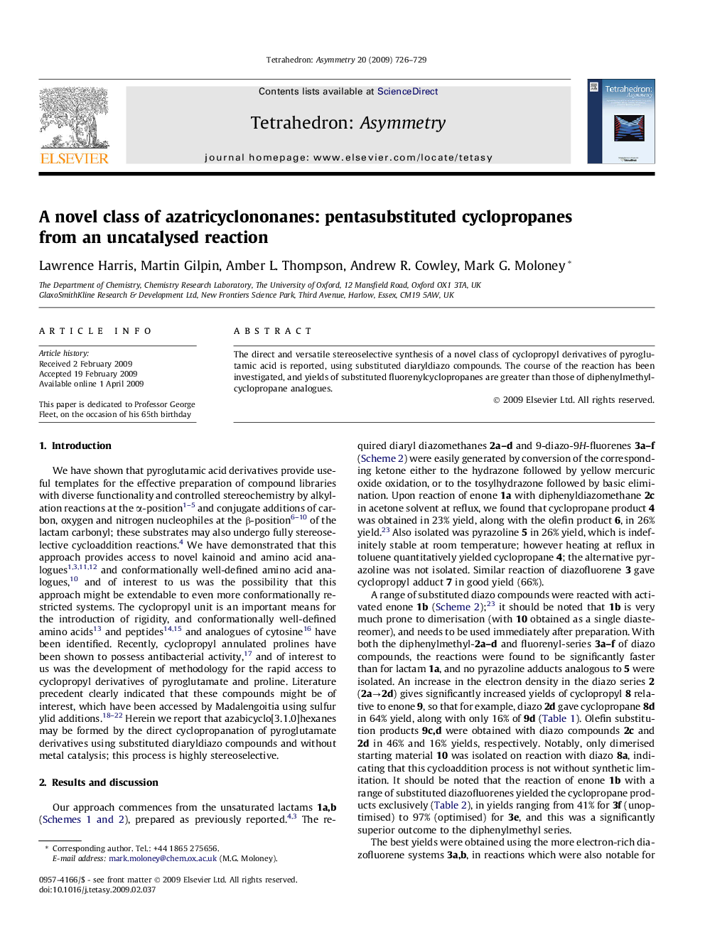 A novel class of azatricyclononanes: pentasubstituted cyclopropanes from an uncatalysed reaction