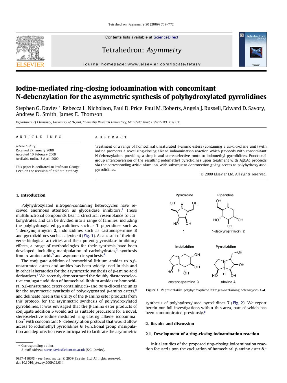 Iodine-mediated ring-closing iodoamination with concomitant N-debenzylation for the asymmetric synthesis of polyhydroxylated pyrrolidines